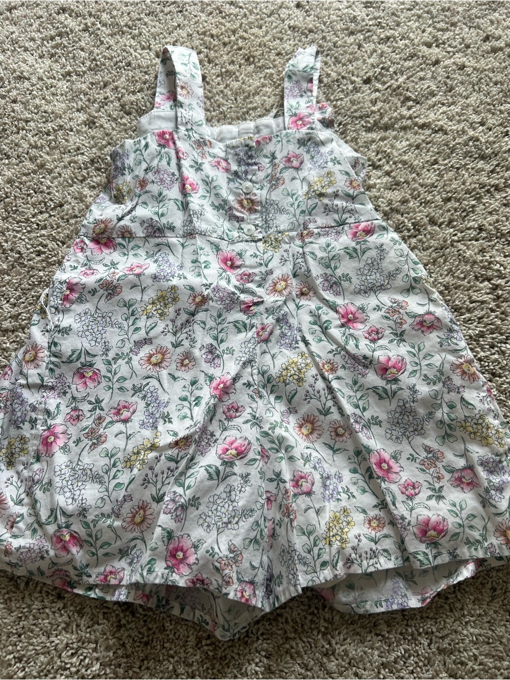 Janie and Jack White Floral Romper with Pink & Green Print